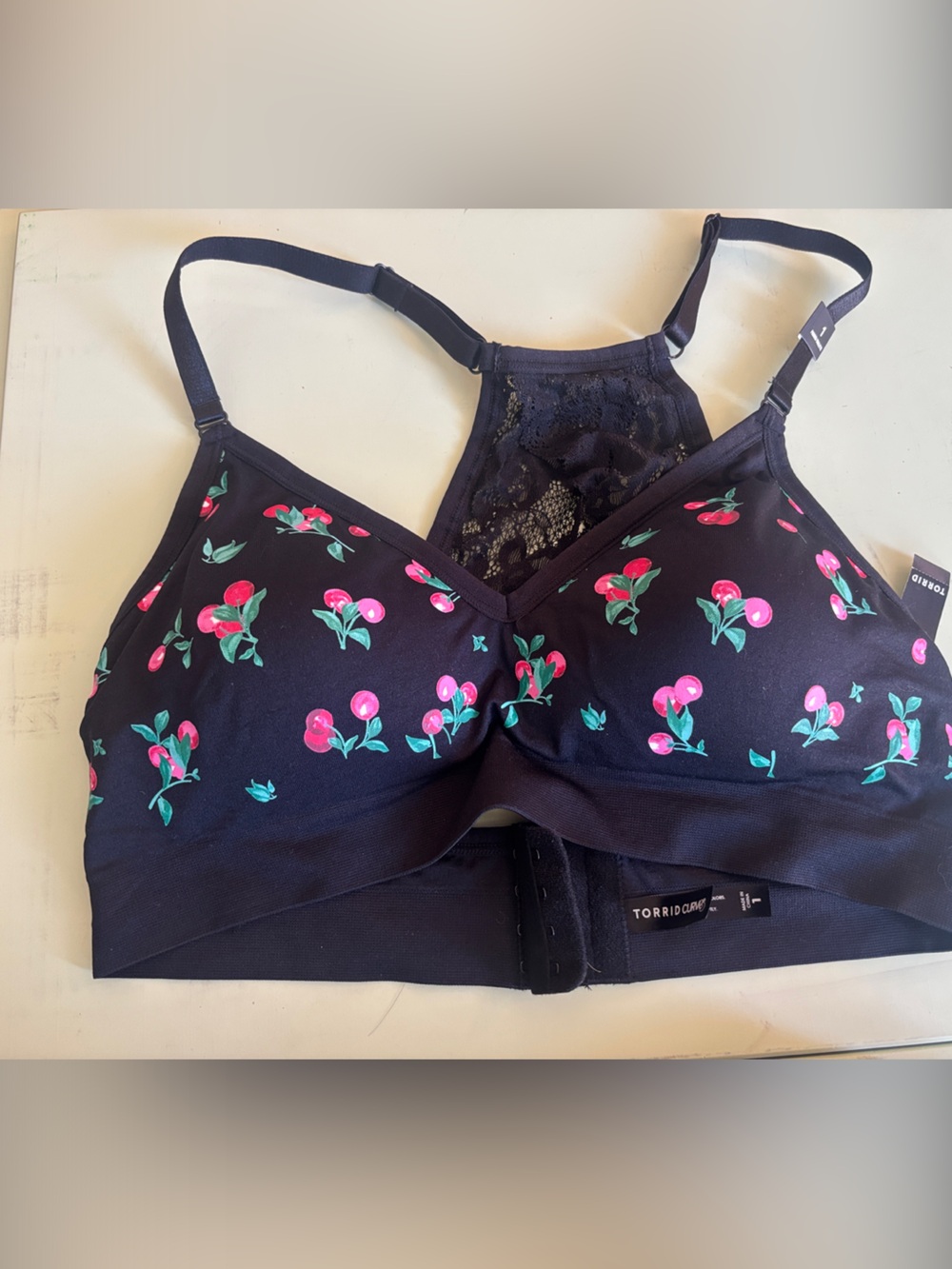 torrid Black Cherry Print Lace-Back Wireless Bralette